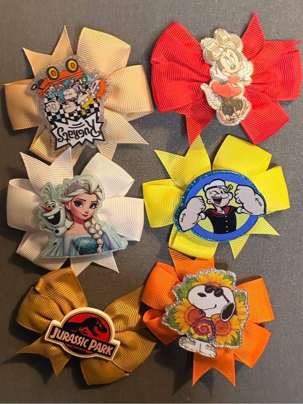 Disney/Universal Character Hair Bows in Red, Yellow, Orange, White, Cream, Tan